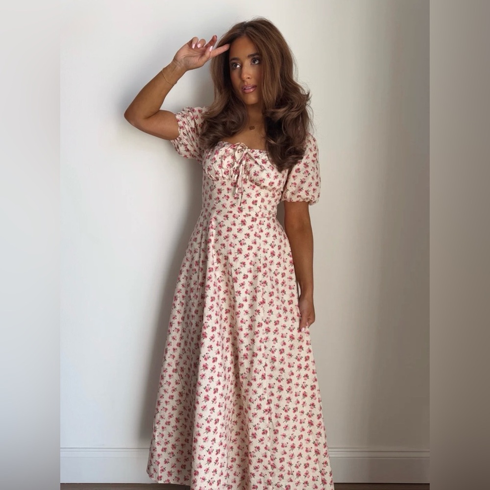 Moon River Floral Puff Sleeve Midi Dress floral print - Picture 6 of 15